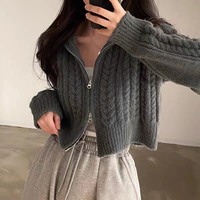 Twists Knit Short Coat Long Sleeve Zipper Sweater 2